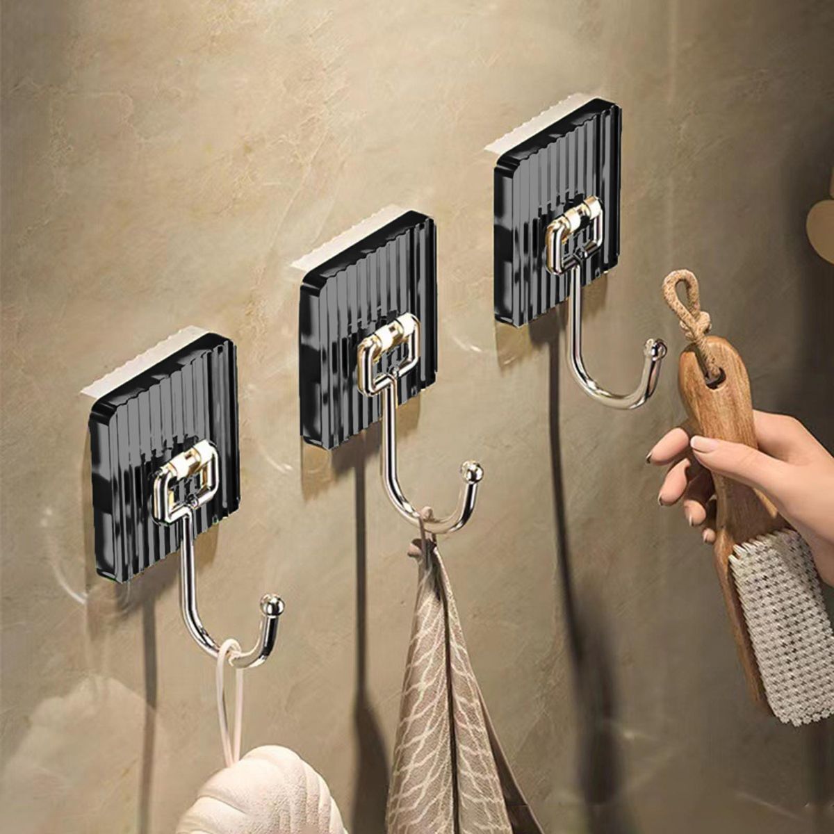 8Pcs Wall Sticky Hooks Robe Coat Plastic Hook Bathroom Hanging Hooks Grey