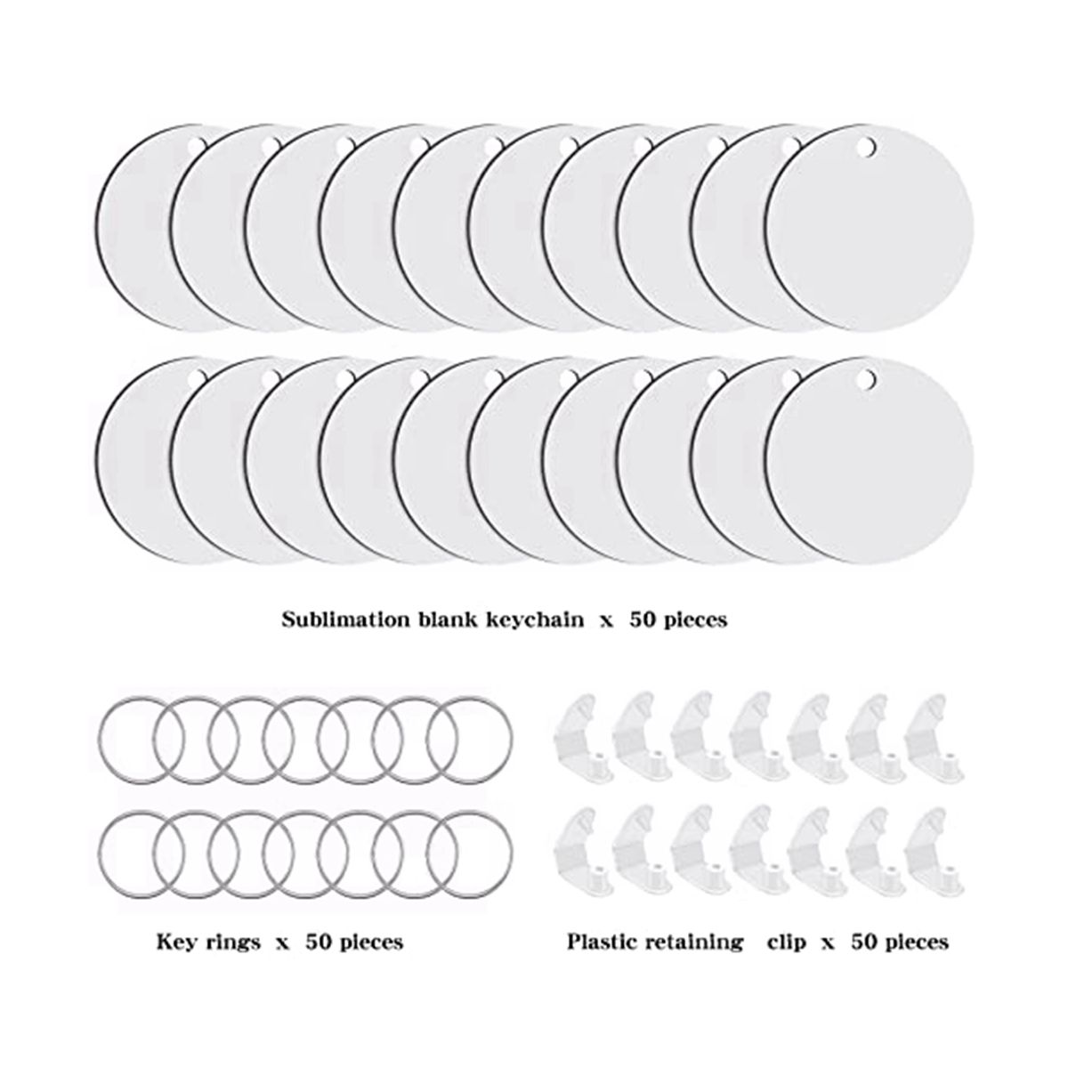 50 Pieces Round Sublimation Keychain Blanks Double Side Heat Transfer Blanks MDF Blank Board Key Rings Blanks