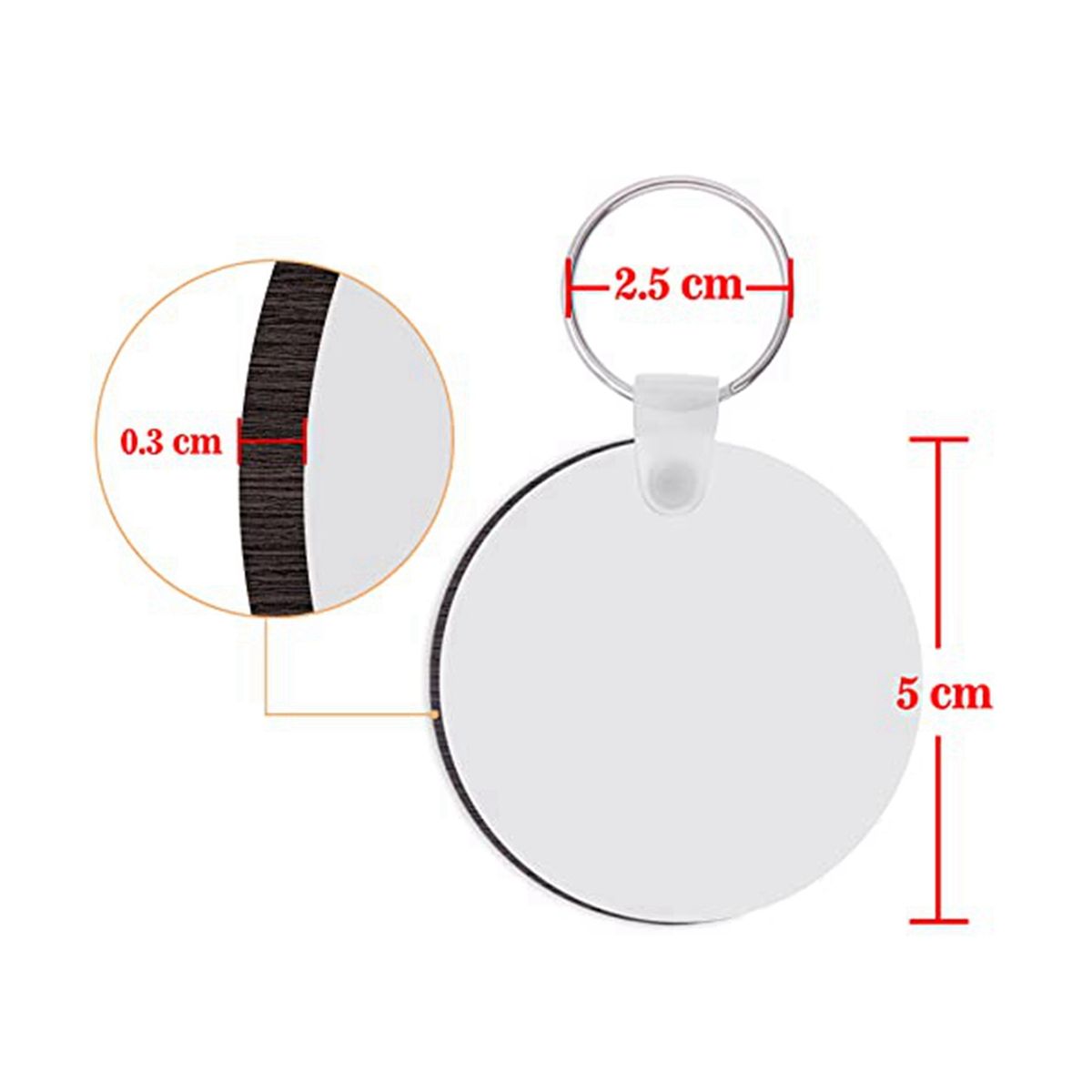 50 Pieces Round Sublimation Keychain Blanks Double Side Heat Transfer Blanks MDF Blank Board Key Rings Blanks