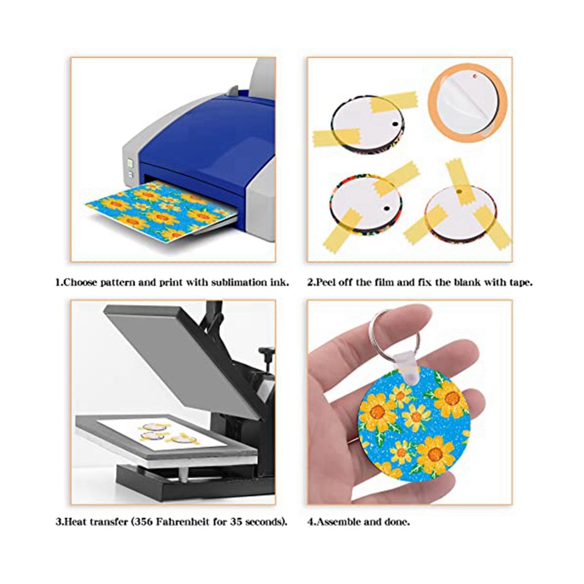 50 Pieces Round Sublimation Keychain Blanks Double Side Heat Transfer Blanks MDF Blank Board Key Rings Blanks