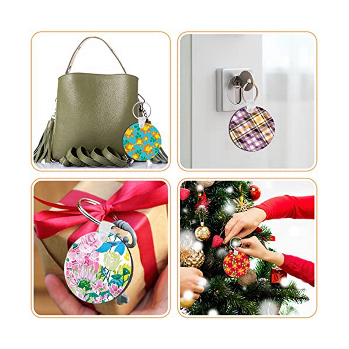 50 Pieces Round Sublimation Keychain Blanks Double Side Heat Transfer Blanks MDF Blank Board Key Rings Blanks