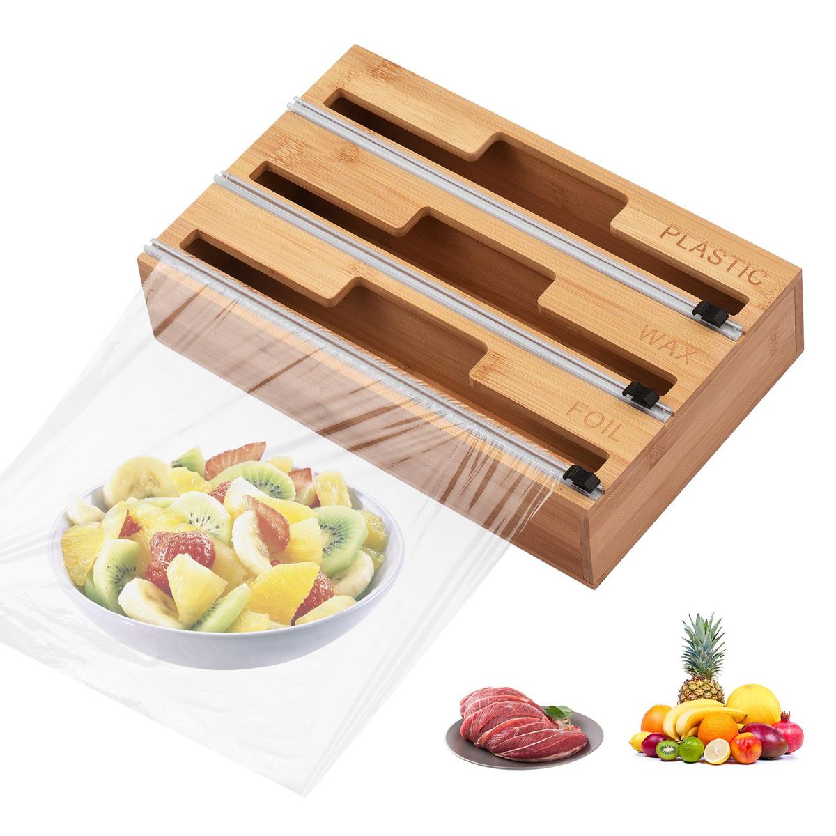 3-in-1 Wrap Dispenser with Slide Cutter Plastic Wrap Aluminum Foil Wax Paper Dispenser for Kitchen Drawer/ Wall Mount
