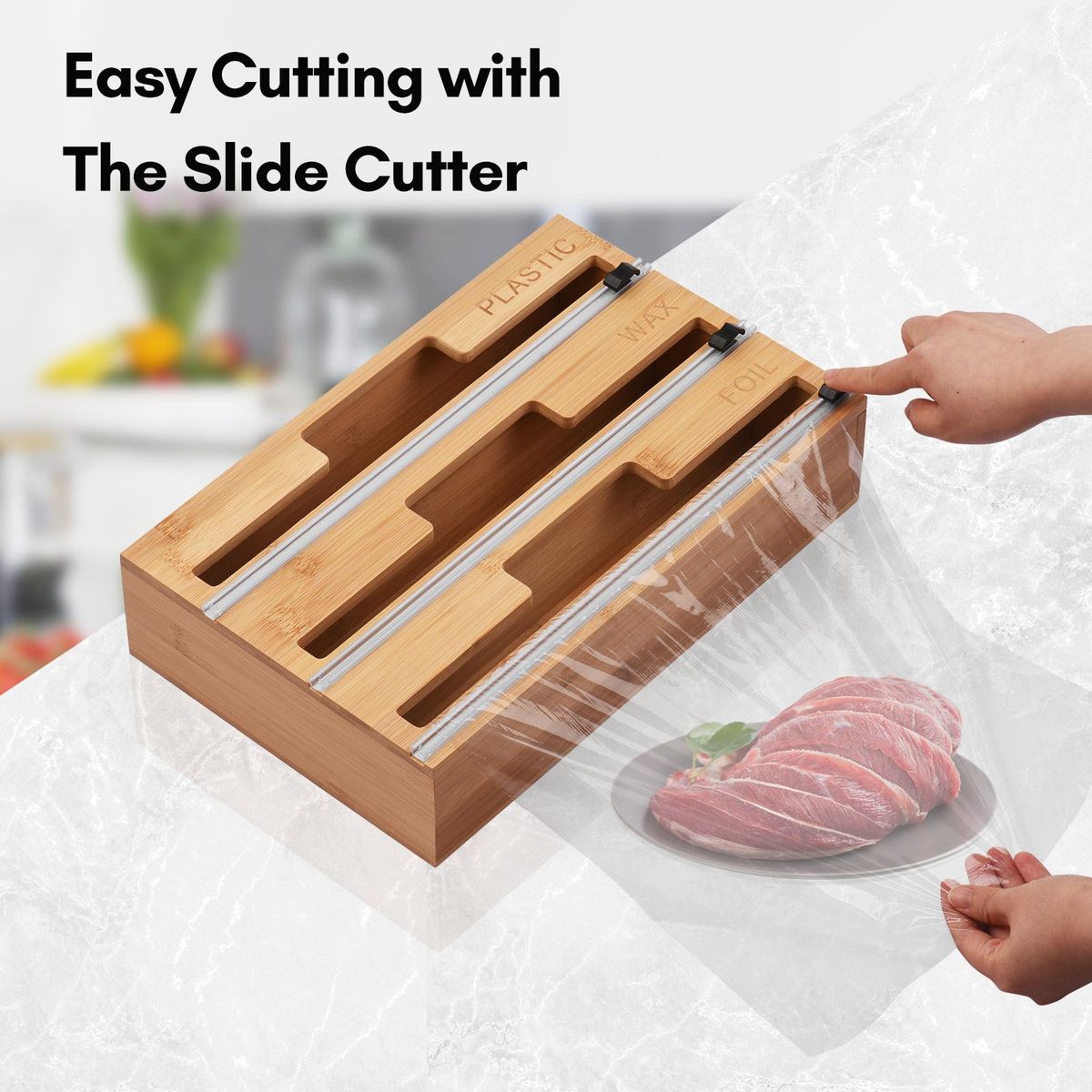 3-in-1 Wrap Dispenser with Slide Cutter Plastic Wrap Aluminum Foil Wax Paper Dispenser for Kitchen Drawer/ Wall Mount