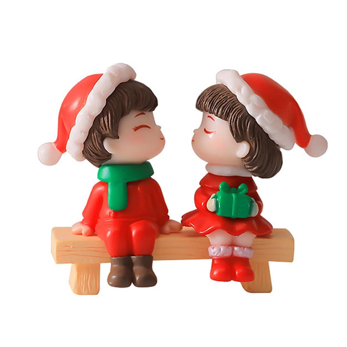 Adorable Cartoon Couple Chair Resin Figurines Charming Fairy Garden Red