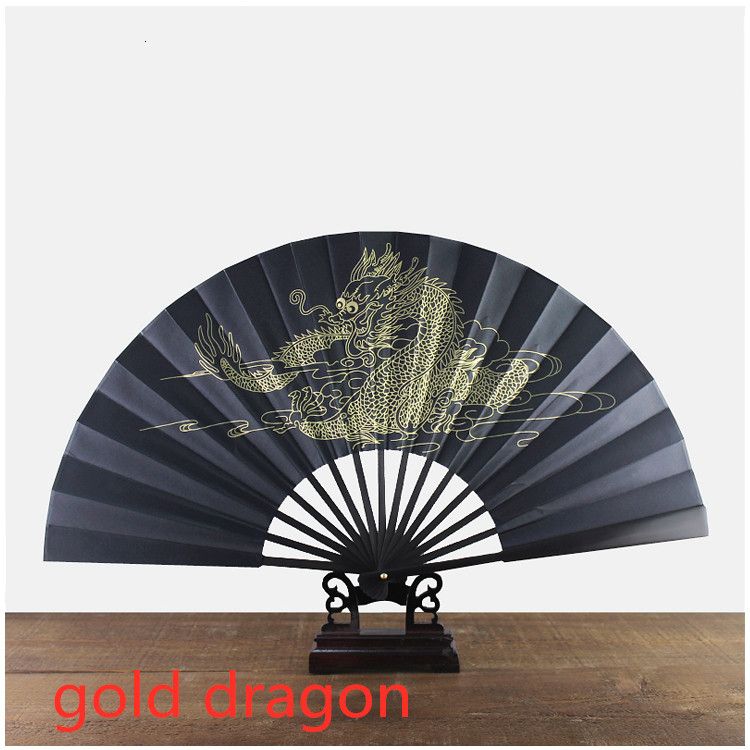 Bamboo Fan Black Gold Fan Hand Silk Man Crafts 10