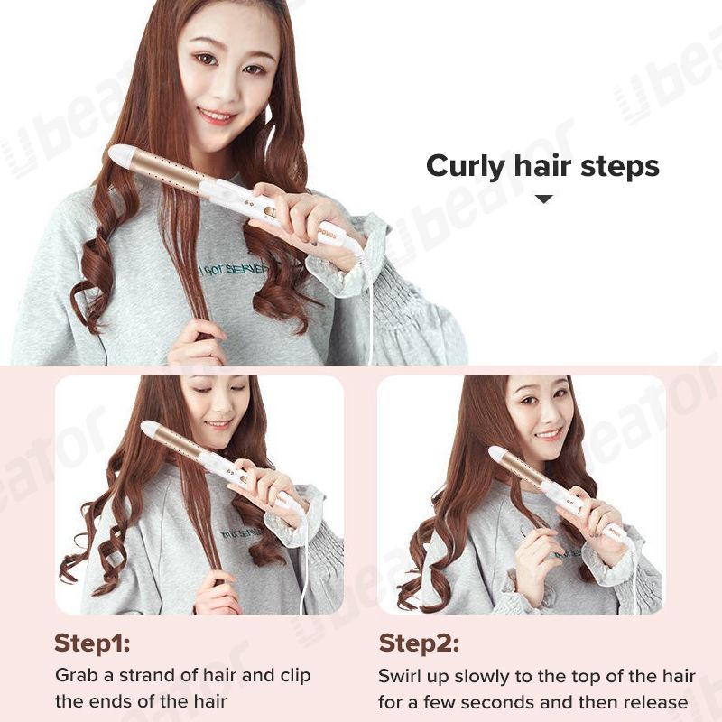 2 In 1 Constant Temperature Electric Hair Straightener Flat Iron Curler Big Wave Dual Use Household