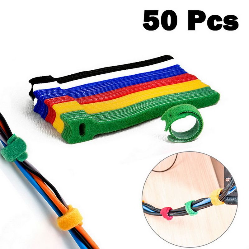 50pcs Strap Hook Reusable And Set Nylon Ties Loop Cable