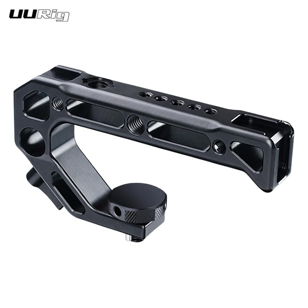 UURig R008 Universal Camera Top Handle Handgrip with Cold Shoe Mounts 15mm Rod Clamp 3/8 Inch Screw Lock Adopt for ARRI Standard Locating Hole for Microphone Lights Monitor for Camera Rig Cage