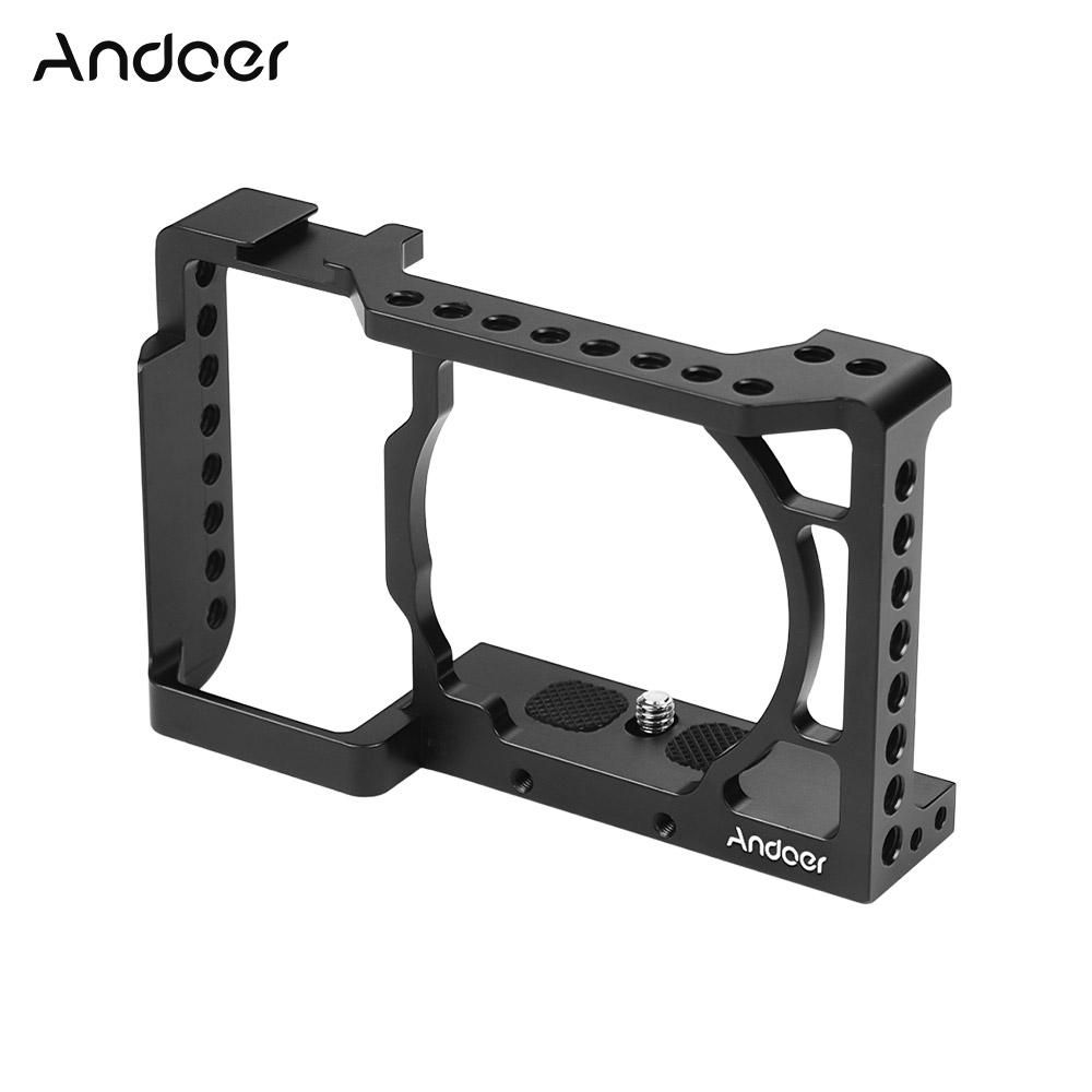 Andoer Camera Cage Video Film Movie Making Stabilizer Aluminum Alloy 1/4 Inch Screw with Cold Shoe Mount for Sony A6500/A6400/A6300/A6000 Camera