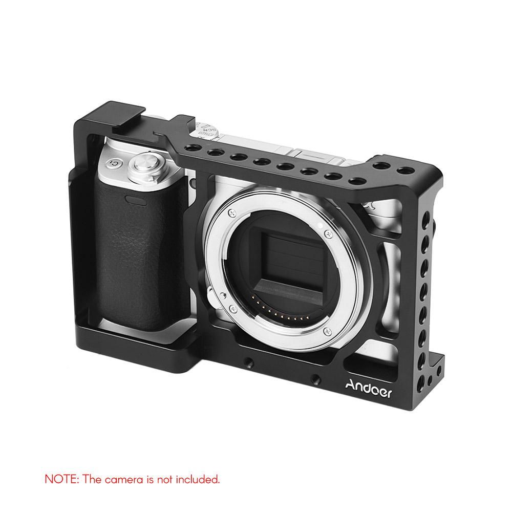 Andoer Camera Cage Video Film Movie Making Stabilizer Aluminum Alloy 1/4 Inch Screw with Cold Shoe Mount for Sony A6500/A6400/A6300/A6000 Camera