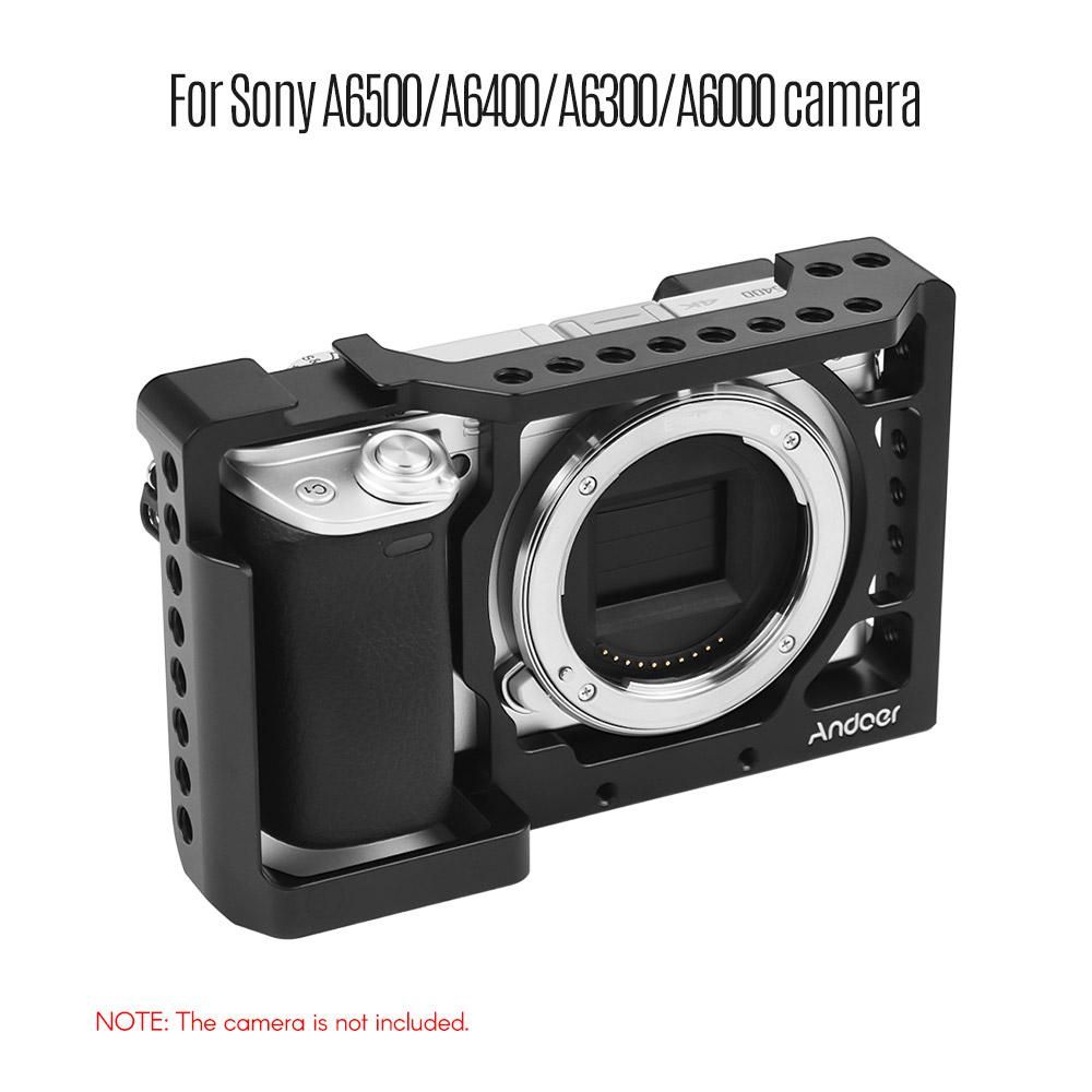Andoer Camera Cage Video Film Movie Making Stabilizer Aluminum Alloy 1/4 Inch Screw with Cold Shoe Mount for Sony A6500/A6400/A6300/A6000 Camera