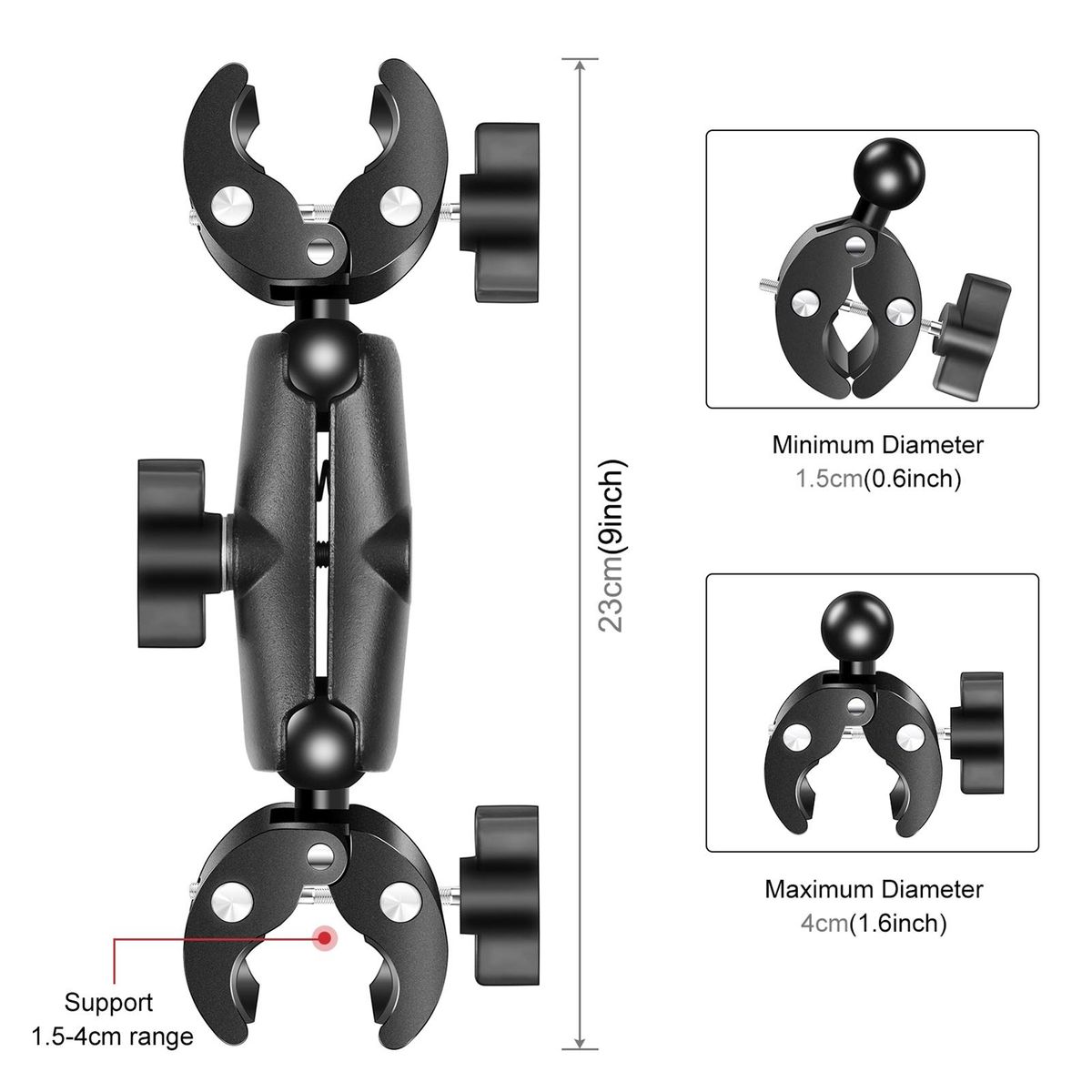 PULUZ PU849B Flexible Motorcycle Super Clamp Double Crab Clamps 360° Rotatable Sports Camera Handlebar Fixed Mount