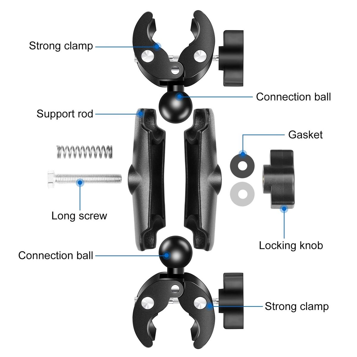 PULUZ PU849B Flexible Motorcycle Super Clamp Double Crab Clamps 360° Rotatable Sports Camera Handlebar Fixed Mount