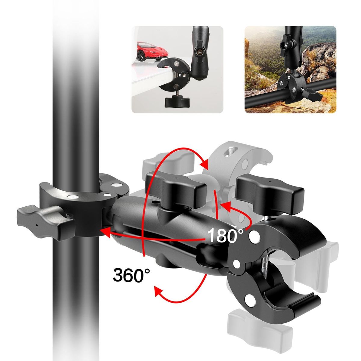 PULUZ PU849B Flexible Motorcycle Super Clamp Double Crab Clamps 360° Rotatable Sports Camera Handlebar Fixed Mount