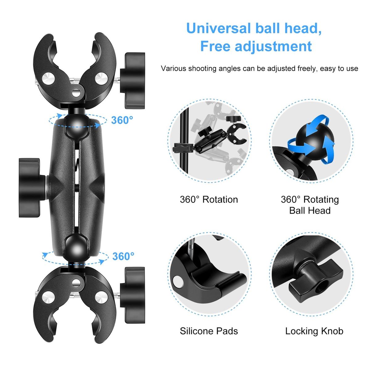 PULUZ PU849B Flexible Motorcycle Super Clamp Double Crab Clamps 360° Rotatable Sports Camera Handlebar Fixed Mount