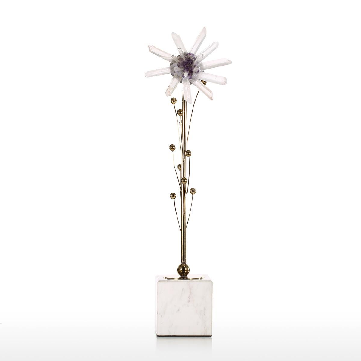 Stone Flower Sculpture Abstract Sculpture Amethyst Stamen Golden Branches White Marble Base Post-Modernism Villa Decor Living Room Decor