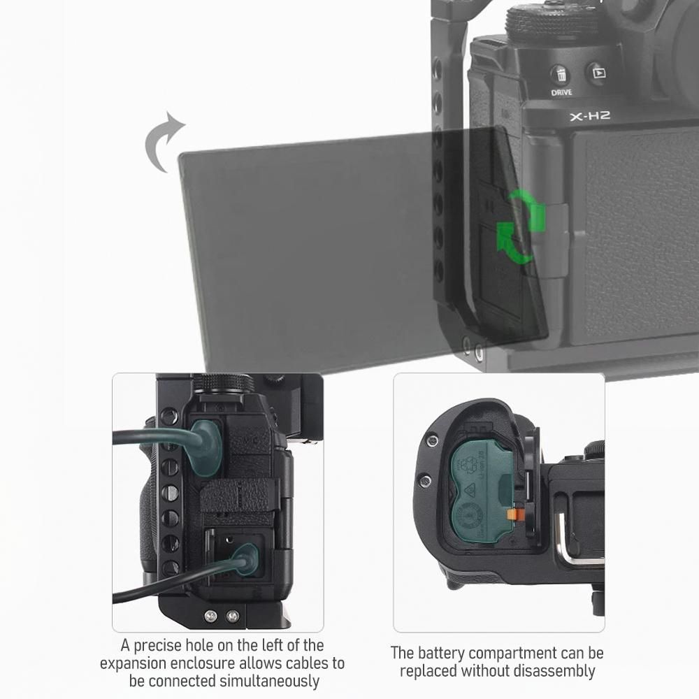 JLwin Protective Camera Cage Aluminum Alloy with Cold Shoe Mount Magnetic Wrench Slot Numerous 1/4in And 3/8in Threaded Holes Compatible with FUJIFILM X-H2/X-H2S Camera