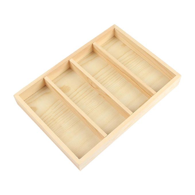 Necklaces Eyeglasses Organizer Box Storage Tray 4 Grids Wood Color