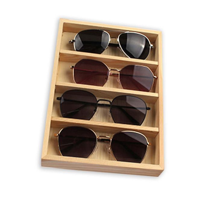 Necklaces Eyeglasses Organizer Box Storage Tray 4 Grids Wood Color