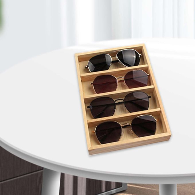 Necklaces Eyeglasses Organizer Box Storage Tray 4 Grids Wood Color
