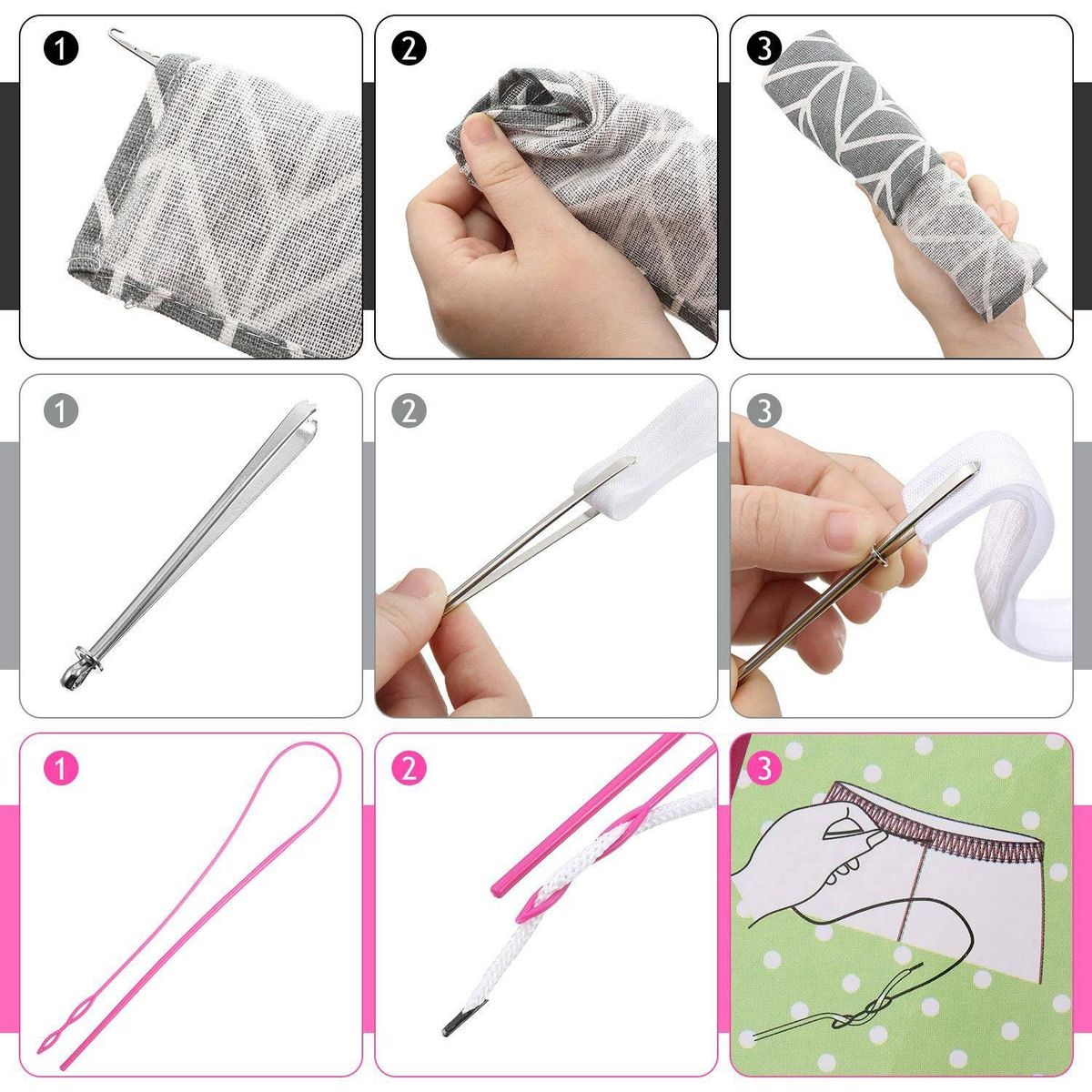 6Pieces Sewing Loop Kit,Loop Turner Hook Flexible Drawstring