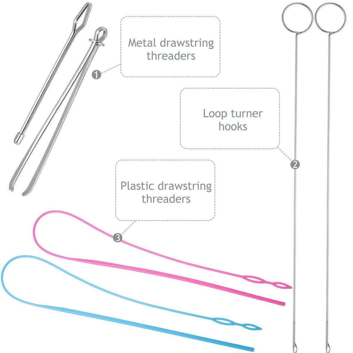 6Pieces Sewing Loop Kit,Loop Turner Hook Flexible Drawstring