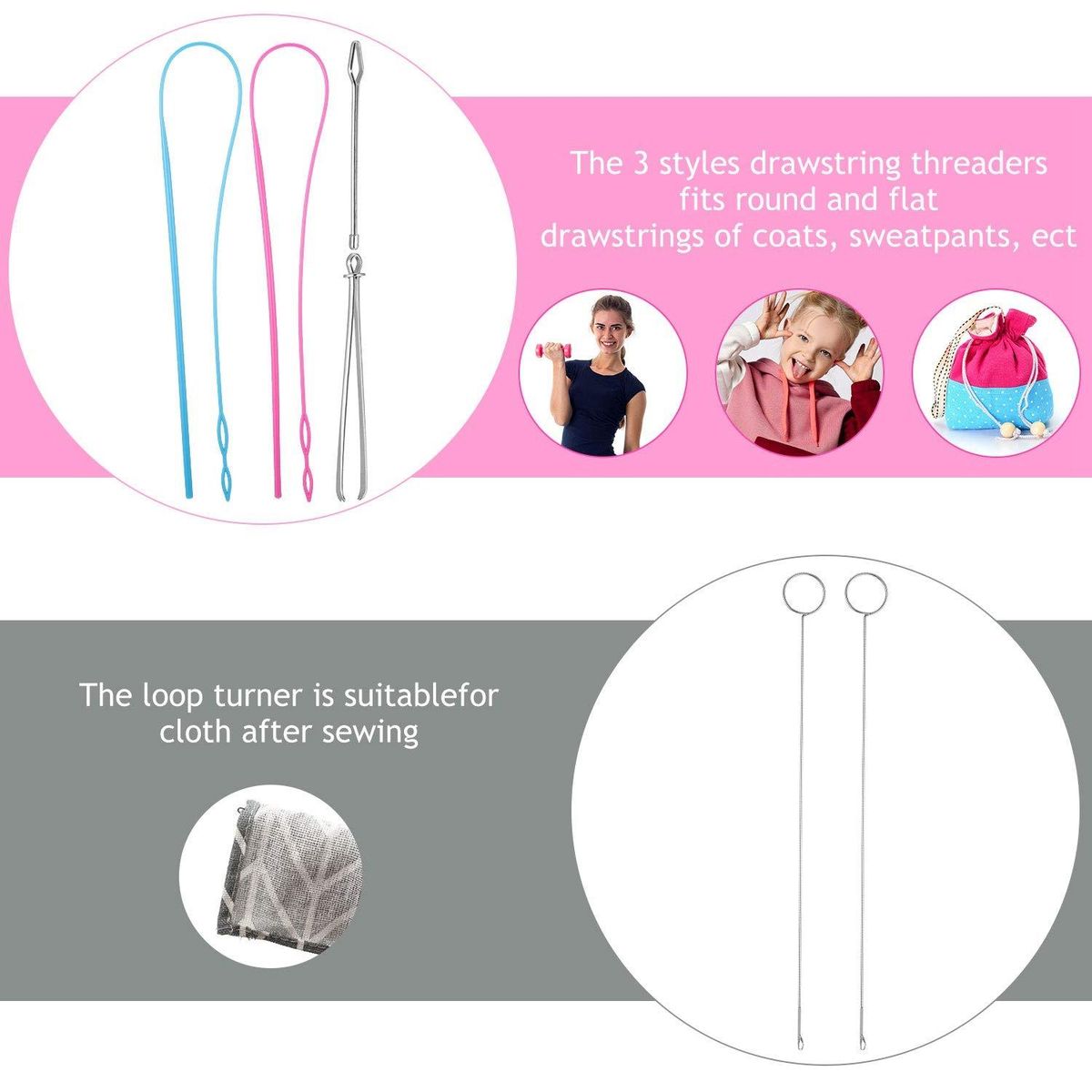 6Pieces Sewing Loop Kit,Loop Turner Hook Flexible Drawstring