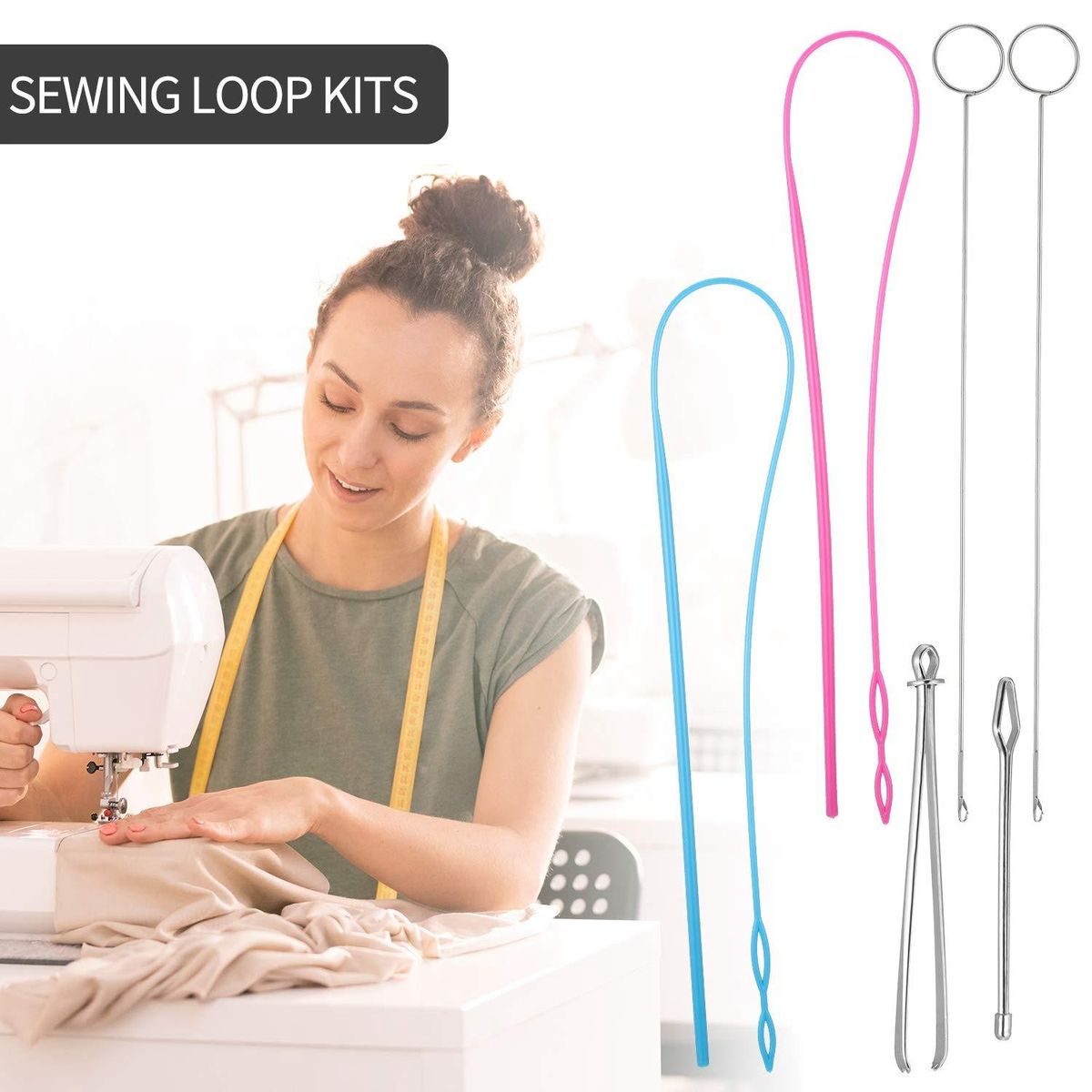 6Pieces Sewing Loop Kit,Loop Turner Hook Flexible Drawstring