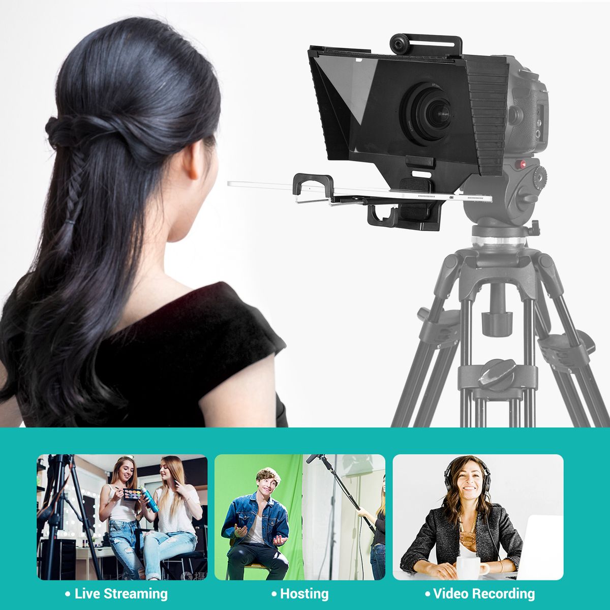 Universal PortableTeleprompter With BT Remote Control Lens
