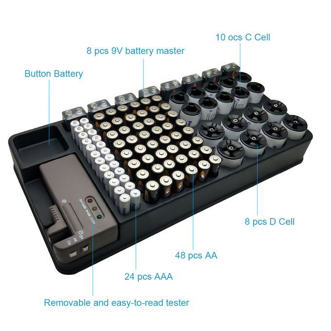 Battery Organizer Storage Case Holder With Battery  Tester-
