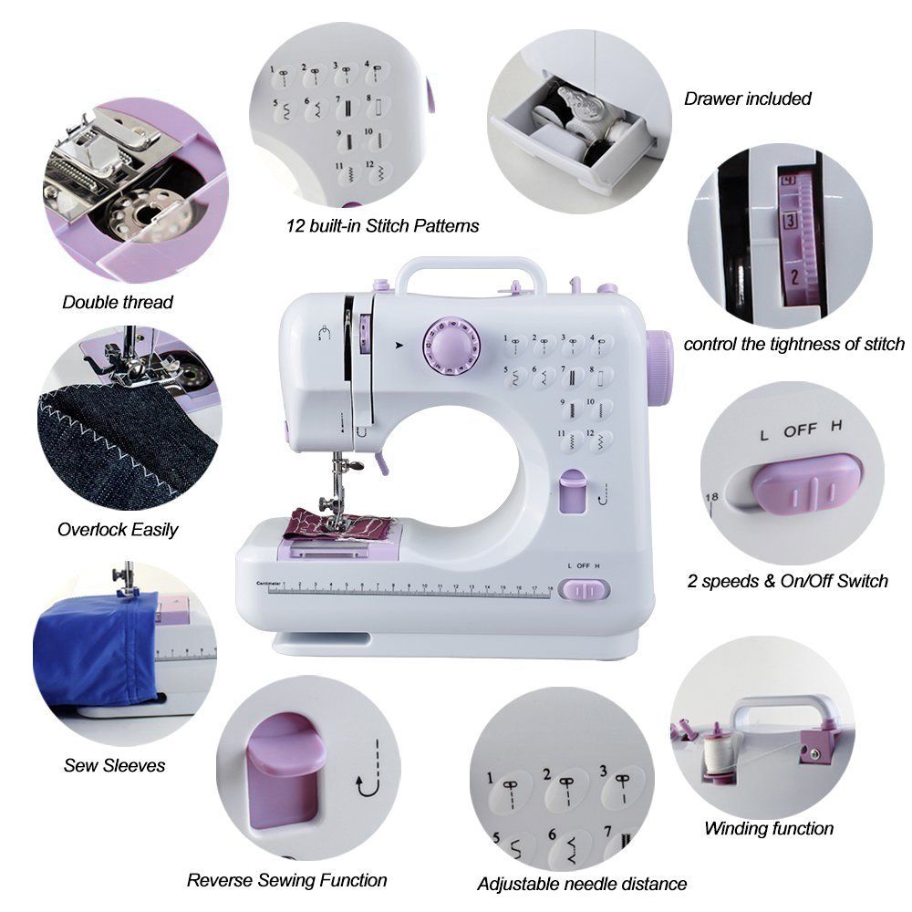 Electric Sewing Machines 12 Stitches Mini Sewing Machine 505A Knitting Machine Multifunction Electric Replaceable Presser Foot