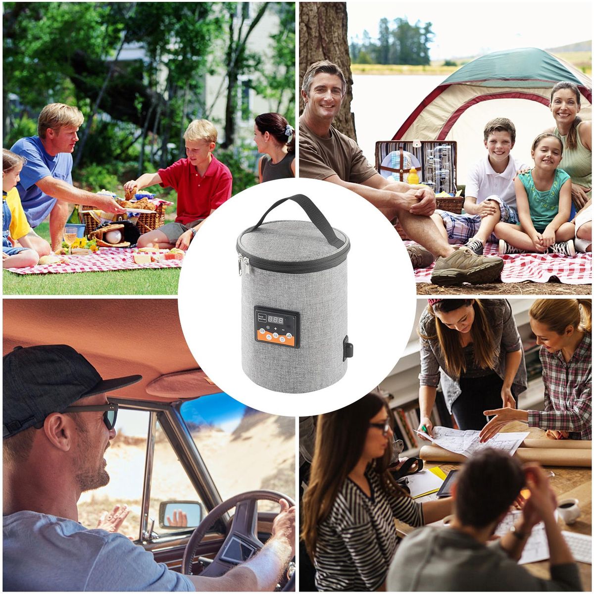 Portable Oven 12V Car Food Warmer Personal Mini Oven with Digital Display Temperature Preset Electric Car Heating Lunch Box for Road Trip Camping Picnic On The Go Office Work