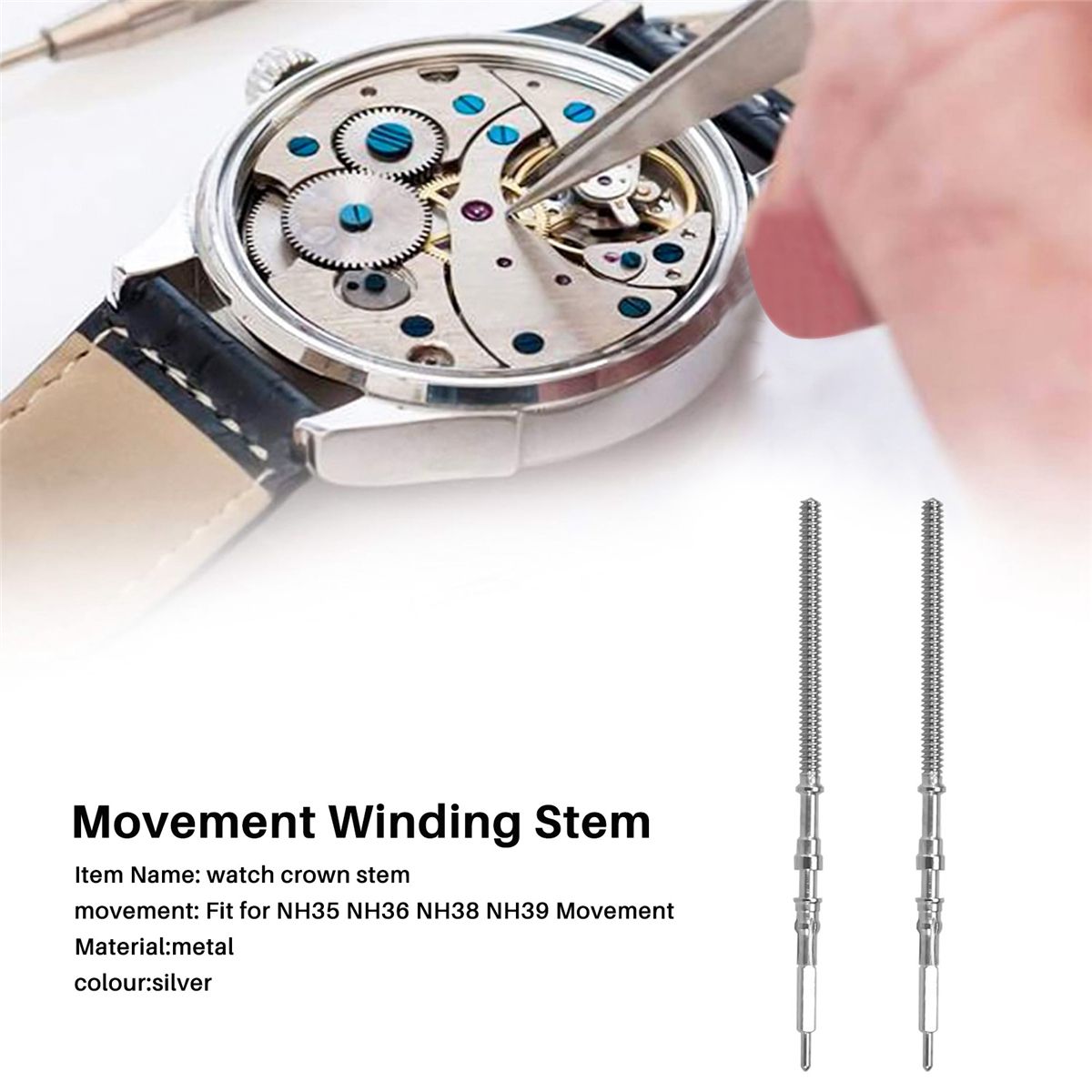 2PCS Watch Winding Stem Repment Wrist Watch Parts Accessories Used for NH35 NH36 Movement Movement Repair Tool Parts