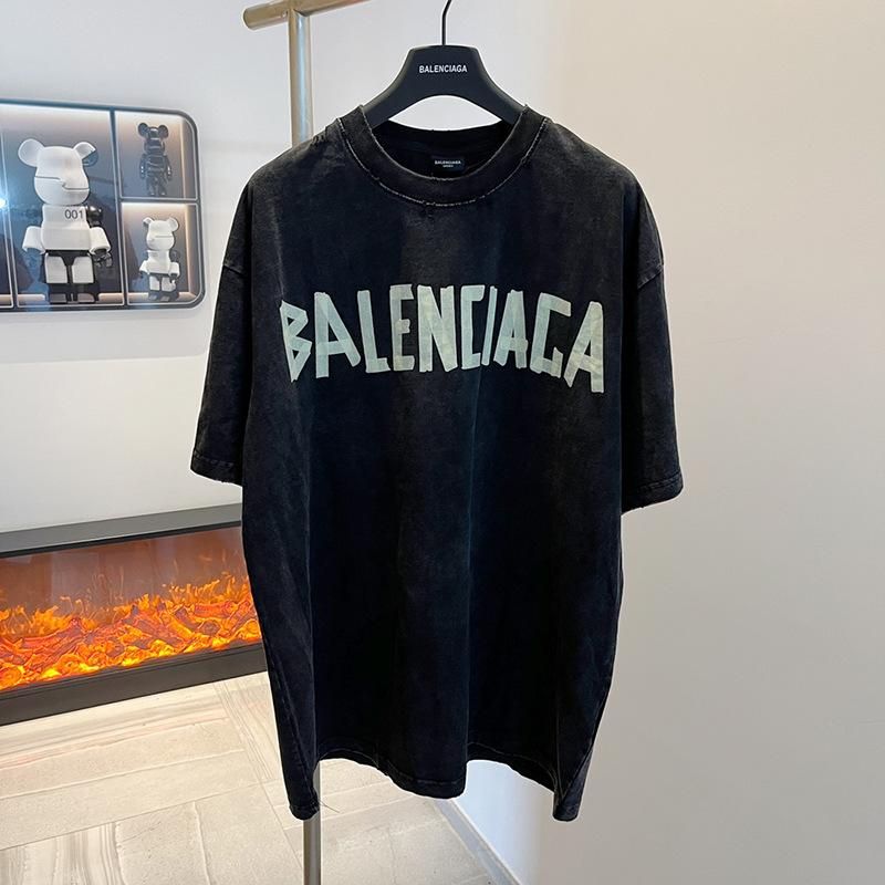 Paris Fashion Brand 2023 Spring and Summer New Stickers Bandage Tape Printed Short-Sleeved T-shirt Men and Women Same Style B Home Worn