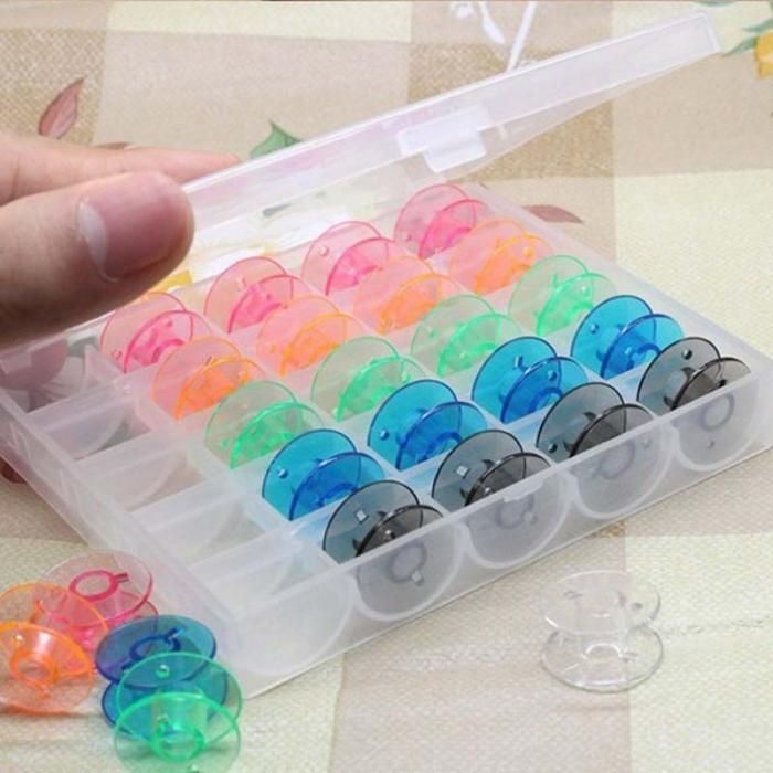 25 PCS Empty Bobbins Sewing Spools Colorful Plastic Case