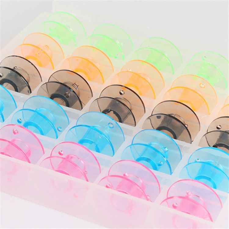 25 PCS Empty Bobbins Sewing Spools Colorful Plastic Case