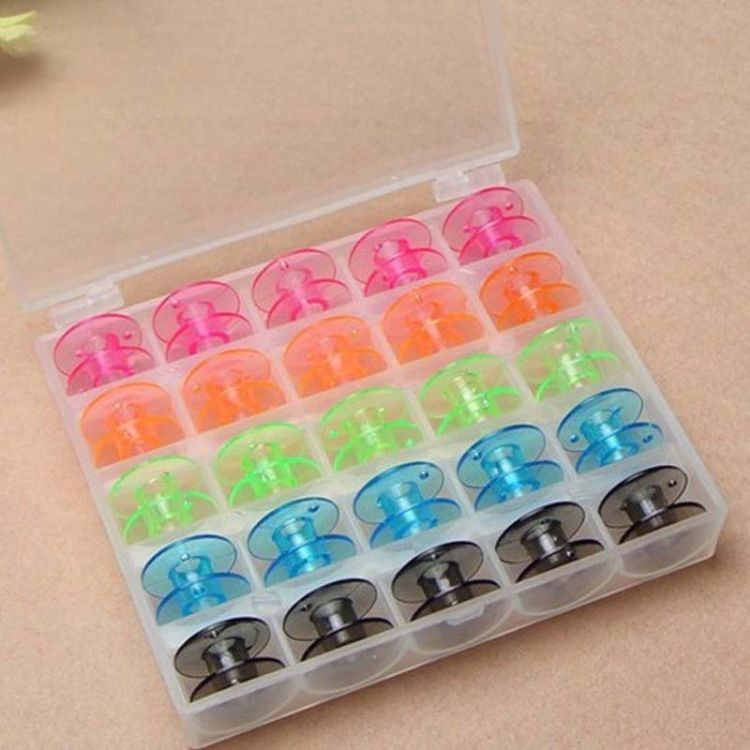 25 PCS Empty Bobbins Sewing Spools Colorful Plastic Case