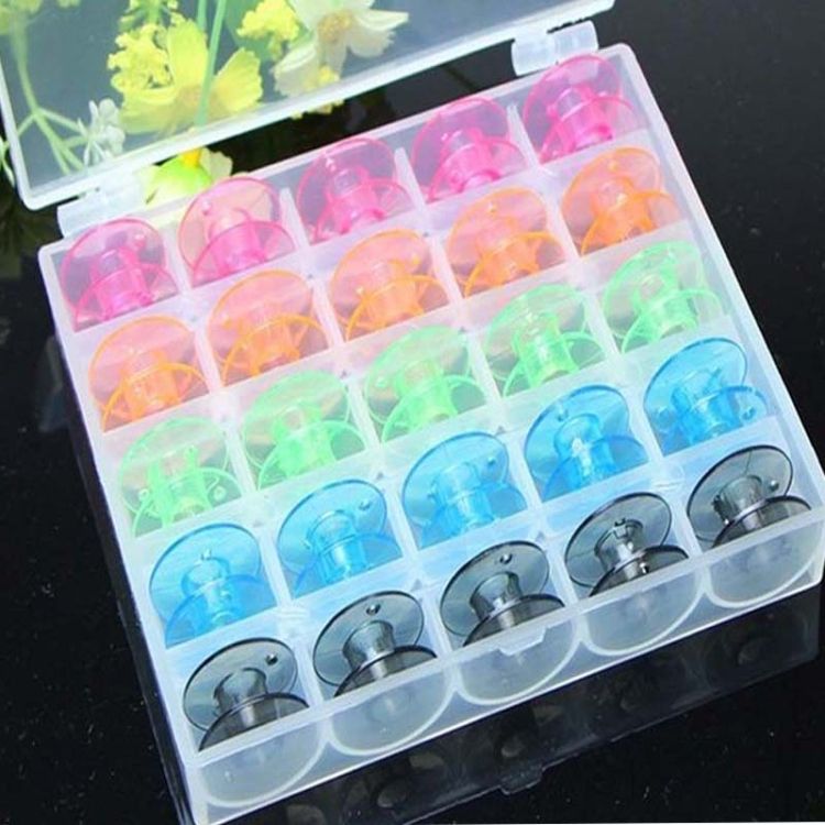25 PCS Empty Bobbins Sewing Spools Colorful Plastic Case