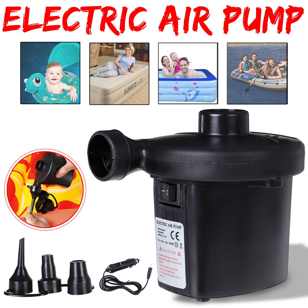 12V- AC100~240V 2IN1 Electric Inflatable Air Pump Quick-fill Portable Inflator Deflator Air Mattress Pump For Swimming Pool