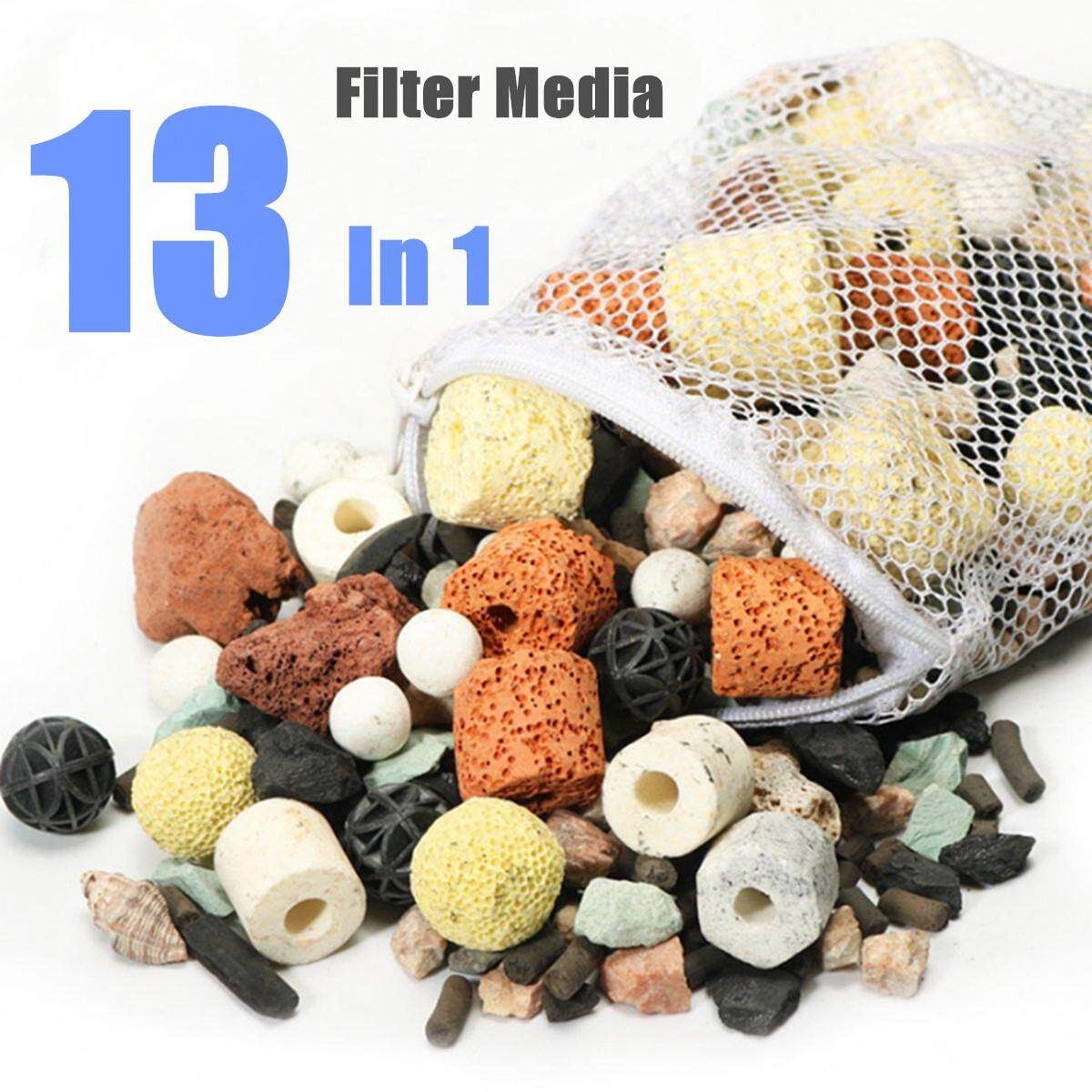 4 Set Of 500g 13 In 1 Aquarium Fish Tank Pond Rings Bio Balls Filter Media Bag