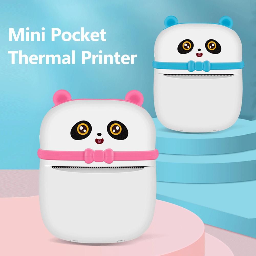 Kids Mini Pocket Printer Portable Thermal Printer Multifunctional BT Printer with Cute Panda Appearance Printing Paper for Study Note Photo Web Document Printing