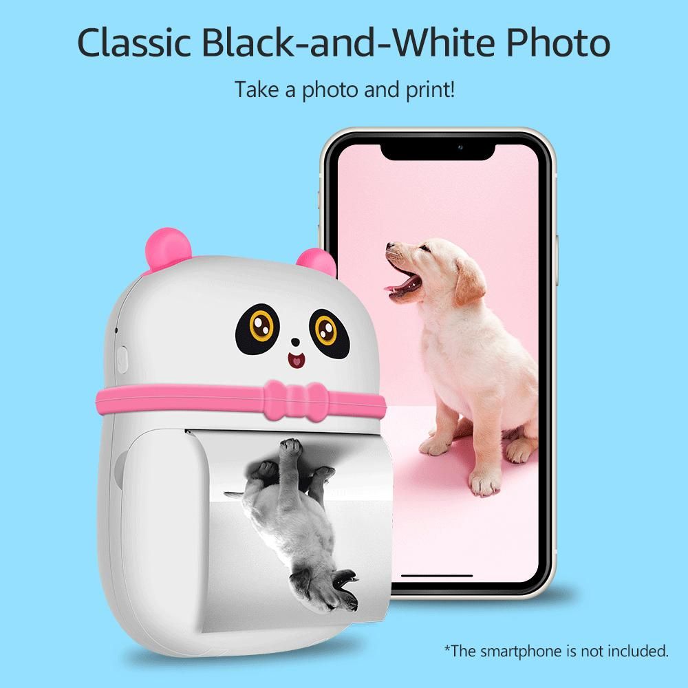 Kids Mini Pocket Printer Portable Thermal Printer Multifunctional BT Printer with Cute Panda Appearance Printing Paper for Study Note Photo Web Document Printing