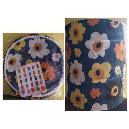 Foldable Washable Laundry Bag - Royal Blue With Flowers