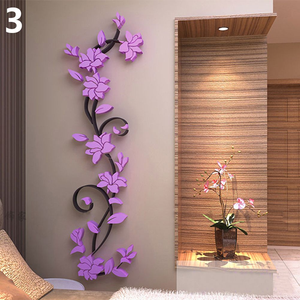 3D Romantic Flower Acrylic Wall Sticker Decal Home-Purple