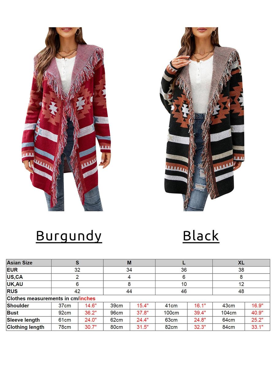 Women Knitted Cardigan Open Front Hooded Tassels Long Sleeve Casual Coats