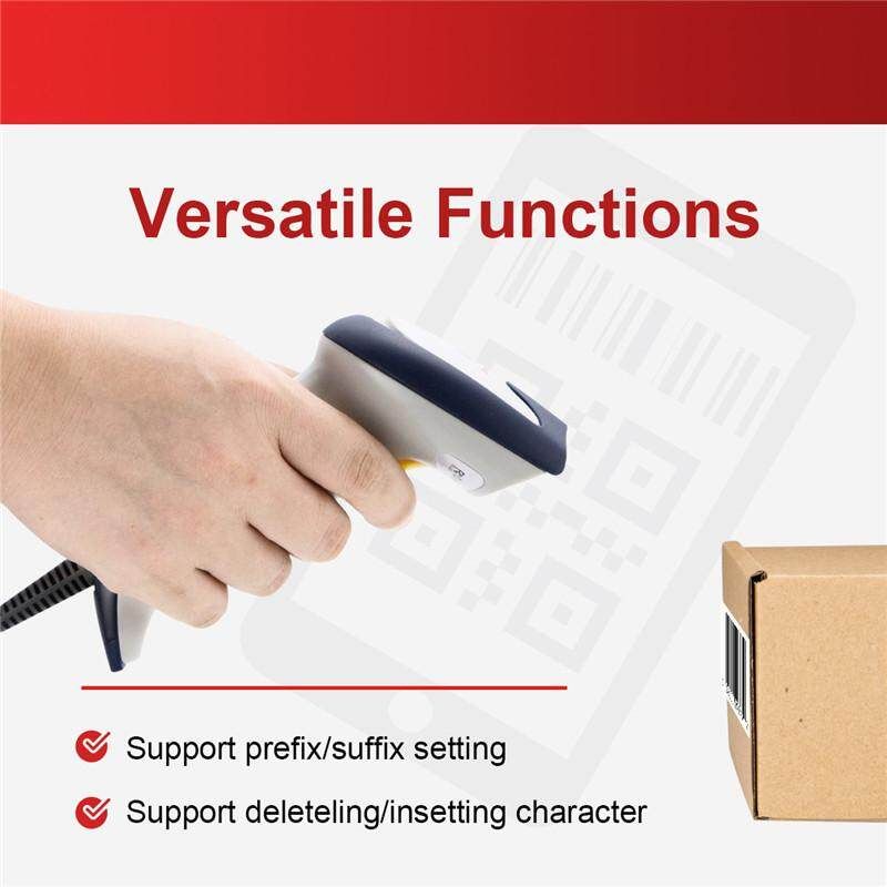 Portable 1D Barcode Scanner Automatic Bar Handheld USB Charging Reader Laser Wired Scan POS DC3.5-5.5V White For Supermarket