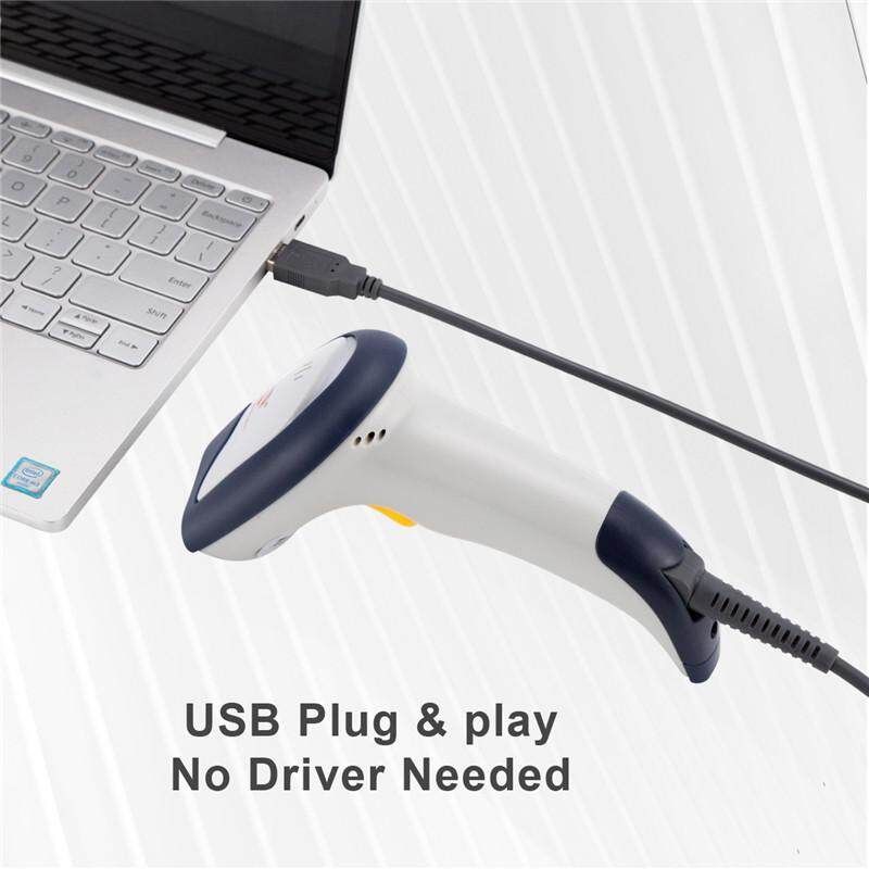 Portable 1D Barcode Scanner Automatic Bar Handheld USB Charging Reader Laser Wired Scan POS DC3.5-5.5V White For Supermarket