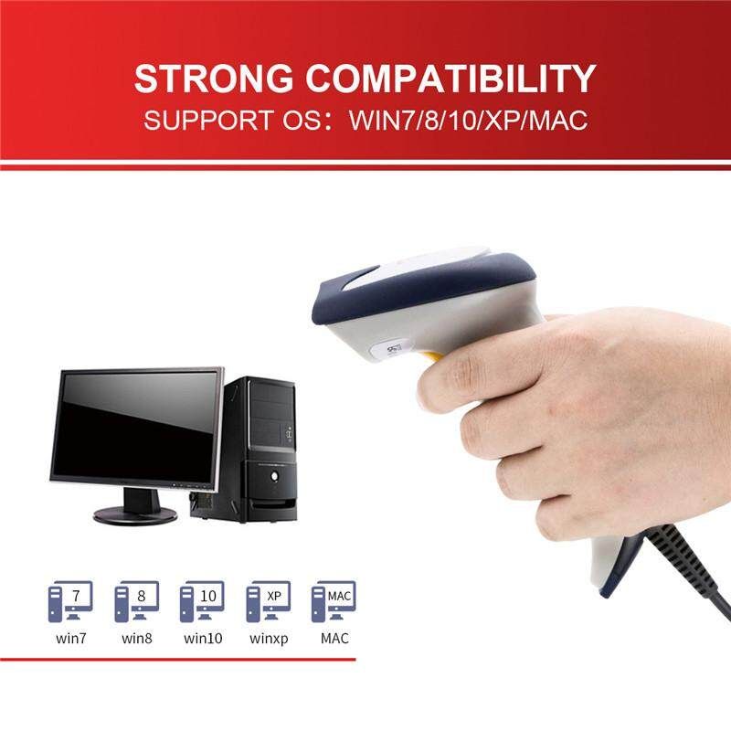 Portable 1D Barcode Scanner Automatic Bar Handheld USB Charging Reader Laser Wired Scan POS DC3.5-5.5V White For Supermarket
