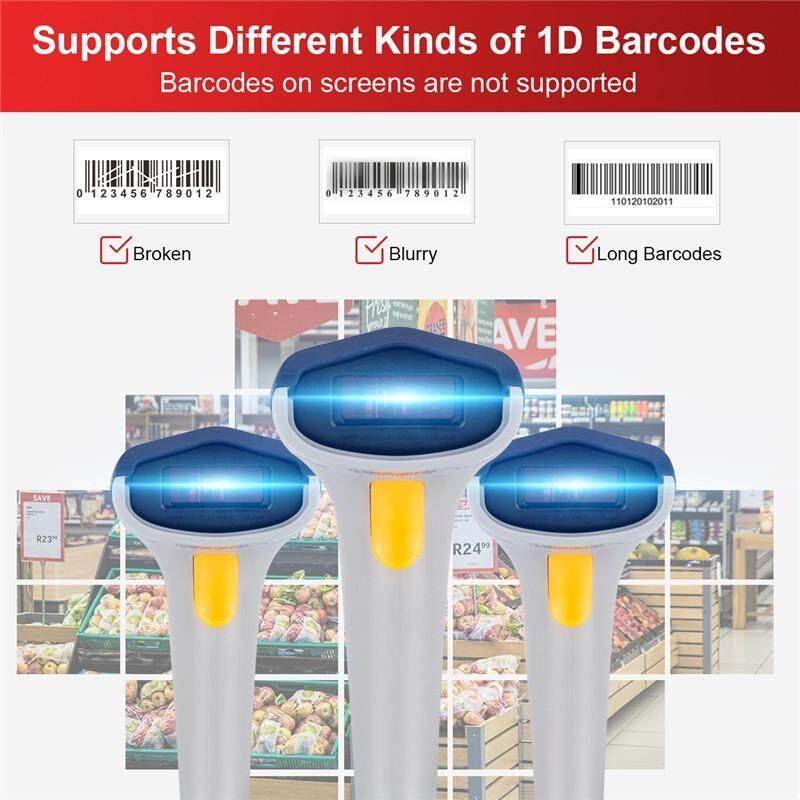 Portable 1D Barcode Scanner Automatic Bar Handheld USB Charging Reader Laser Wired Scan POS DC3.5-5.5V White For Supermarket