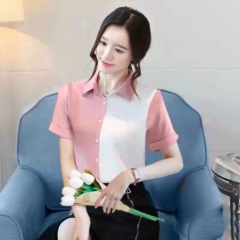 Shirt Women's Long-Sleeved Design Sense Niche Top Women's Contrast Color Loose Shirt High-End Chiffon Shirt Women's Top